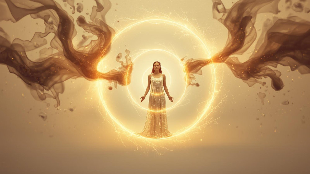 woman surrounded by protected light